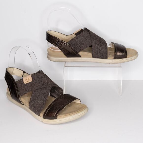 Ecco Shoes - Ecco Women's Damara Sandals Premium Leather Strappy Metallic Bronze Size 6 | AR